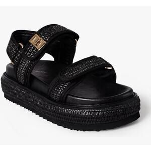 Vimitty Women’s Hand-Woven Raffia Platform Sandals Black Size 37 (U.S. 6.5)